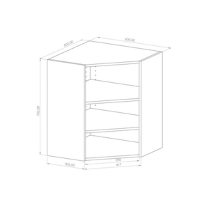 Kasattu sisäyläkulmakaappi 705x305, Viisto