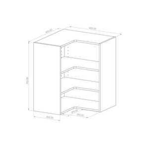 Kasattu sisäyläkulmakaappi 705x305, L-malli