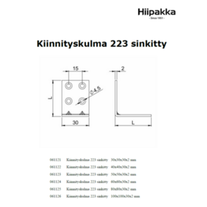 Kiinnityskulma 223 sinkitty