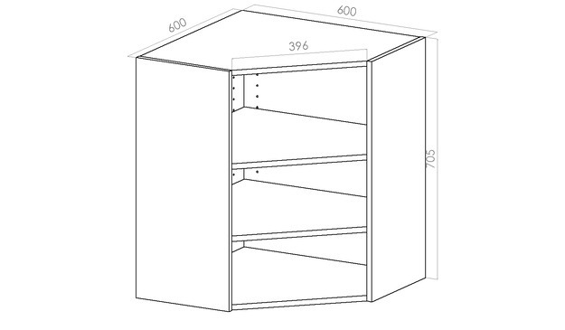 Sisäyläkulmakaappi 705x305, viisto