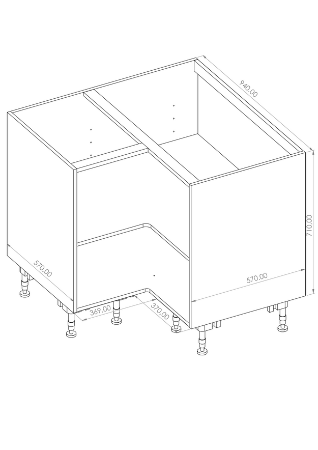 Kasattu sisäalakulmakaappi 710 kost.kest